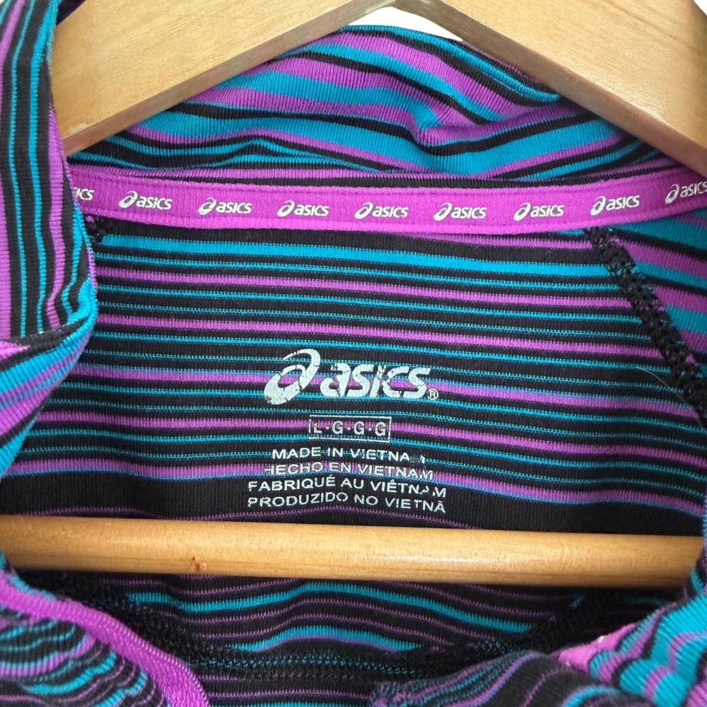 ASICS Women's Striped Quarter Zip‎ Long Sleeve Running Purple Blue Black Size L - Picture 3 of 11